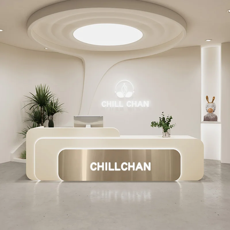 Home Office Tienda - مكاتب استقبال بيضاء على شكل حرف