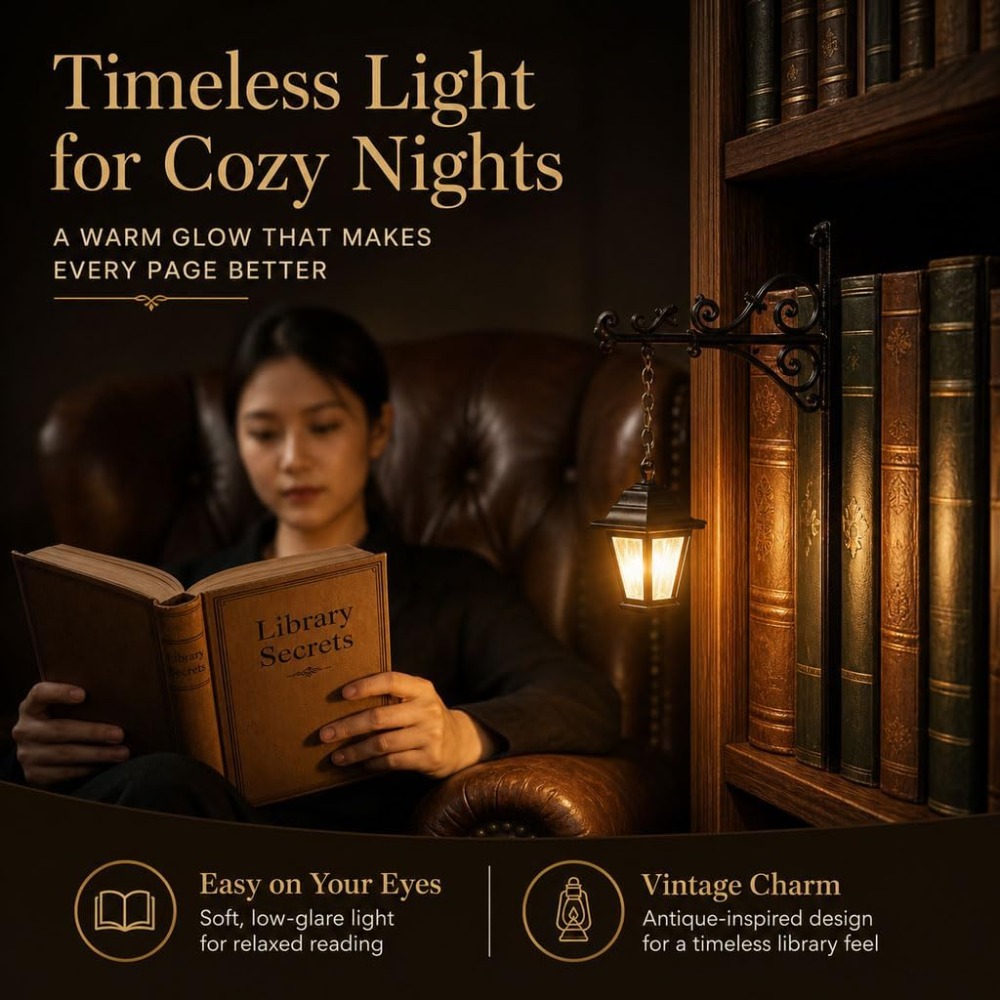 Home Office With Library - مصباح مكتبة صغير بتصميم عتيق، إضاءة