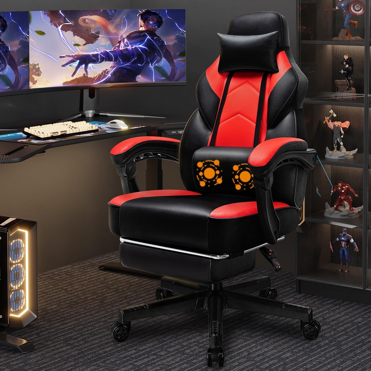 Home Office Design - كرسي ألعاب مع مسند للقدمين، ودعم