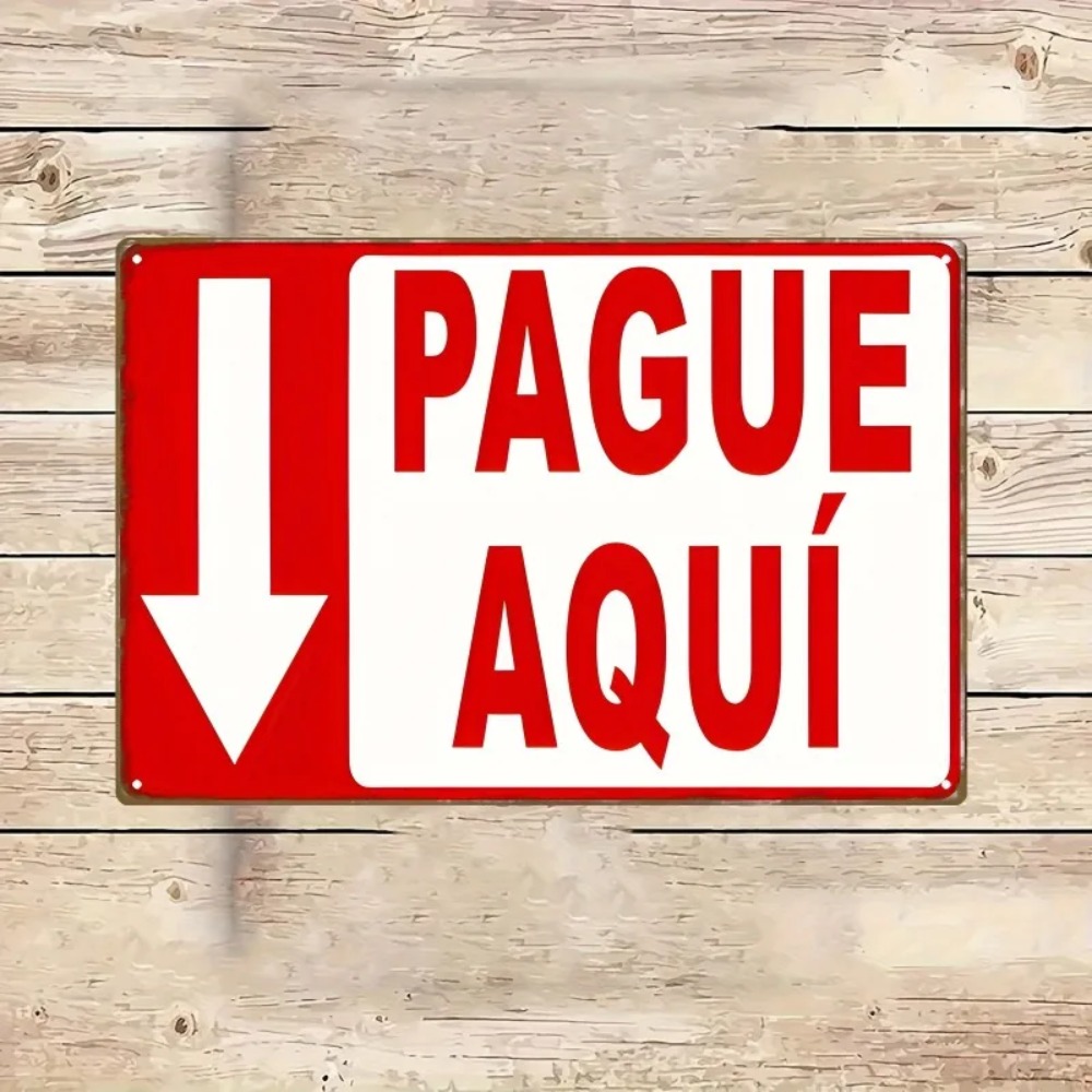 Home Office Pay - لافتة معدنية بتصميم سهم 'Pague Aqui'